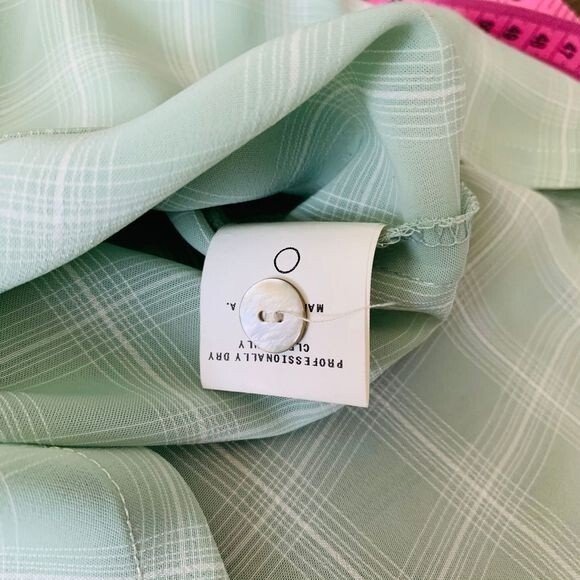 Max Studio Mint Green blouse windowpane plaid shirt short sleeve collar size S - Picture 9 of 10